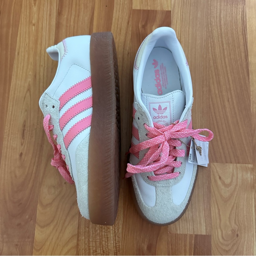 Adidas White and Pink Striped Sneakers
